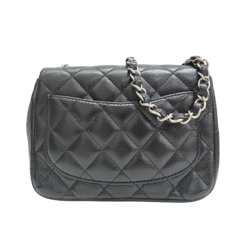 黑色 荔枝紋牛皮 Mini Matelasse 鍊帶肩背包 銀扣 無卡【CHANEL 香奈兒】 A35200-1