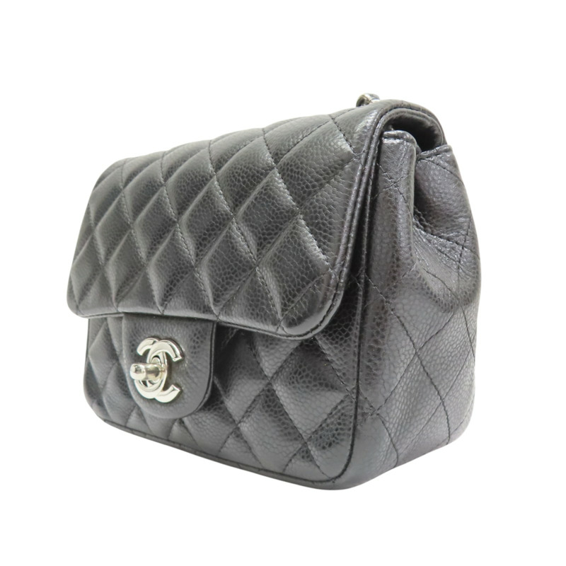 黑色 荔枝紋牛皮 Mini Matelasse 鍊帶肩背包 銀扣 無卡【CHANEL 香奈兒】 A35200-2