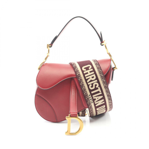 Dior 馬鞍包迷你肩手提包，紅色皮革，二手，女士標誌