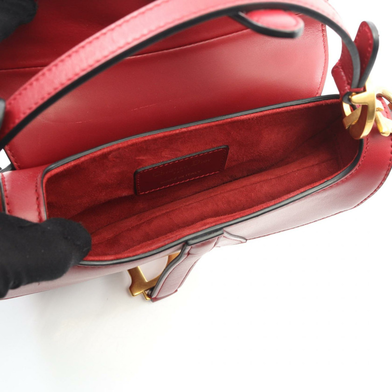 Dior 馬鞍包迷你肩手提包，紅色皮革，二手，女士標誌-2