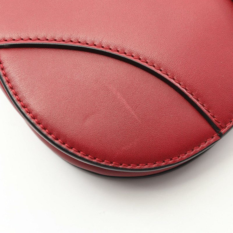 Dior 馬鞍包迷你肩手提包，紅色皮革，二手，女士標誌-4