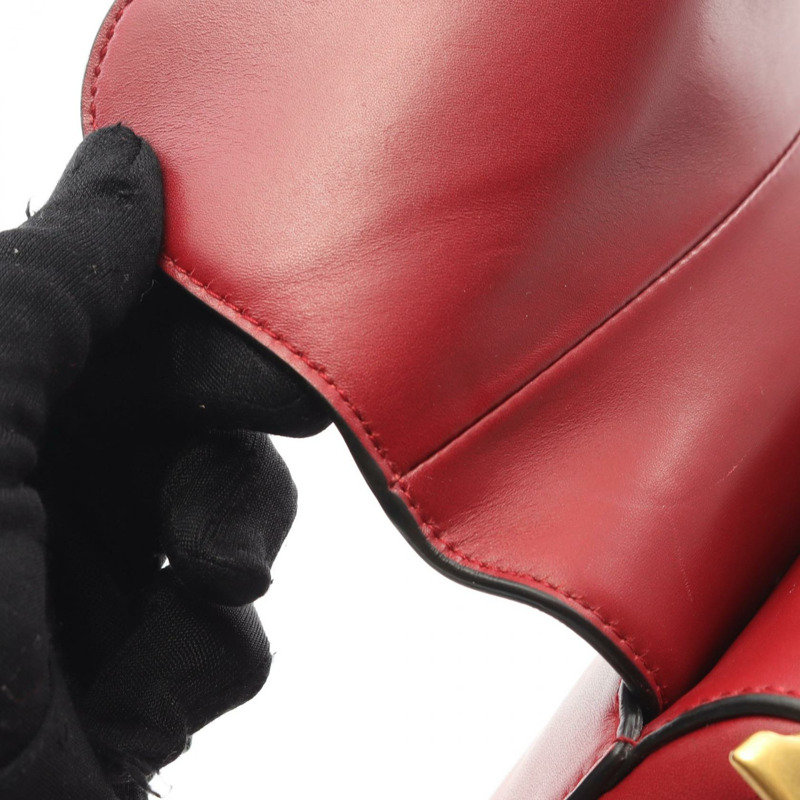 Dior 馬鞍包迷你肩手提包，紅色皮革，二手，女士標誌-5