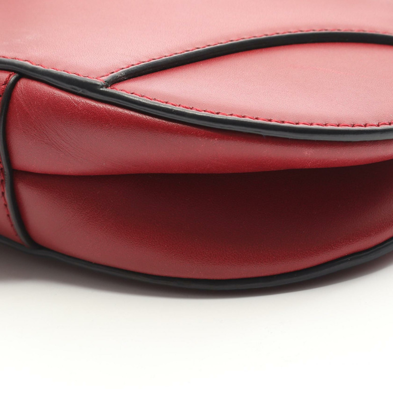 Dior 馬鞍包迷你肩手提包，紅色皮革，二手，女士標誌-7