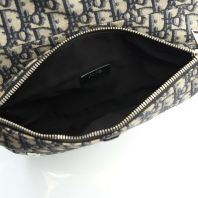 Dior SADDLE Oblique Jacquard 腰包 斜背包 帆布 皮革 米色 海軍藍 二手-2