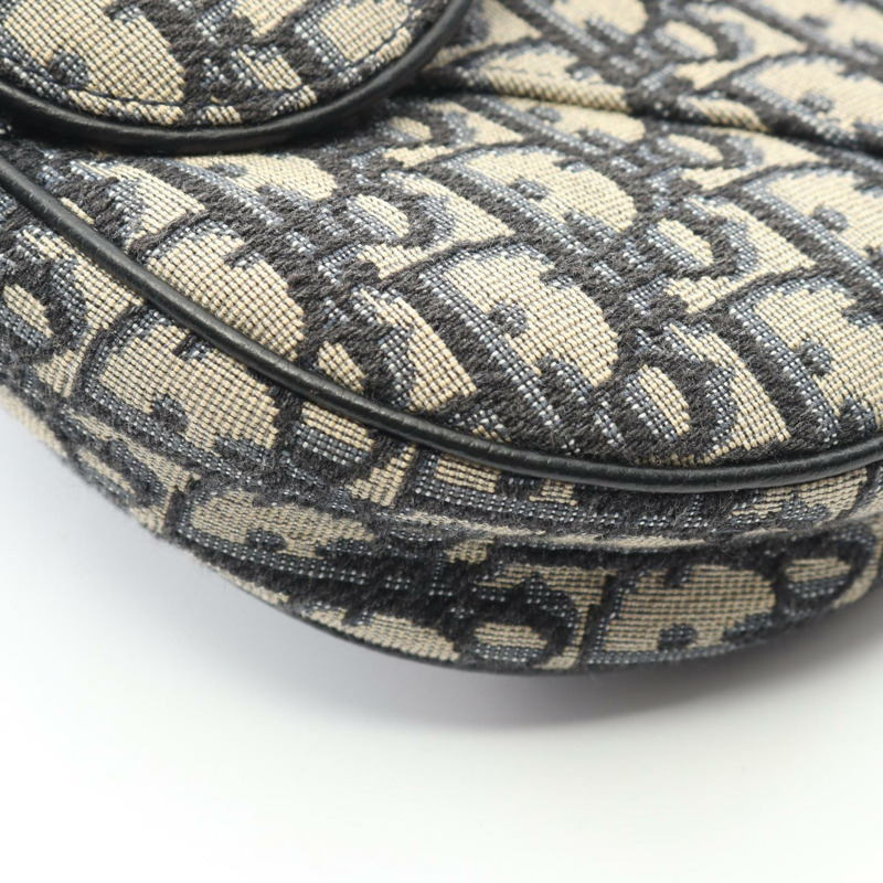 Dior SADDLE Oblique Jacquard 腰包 斜背包 帆布 皮革 米色 海軍藍 二手-4