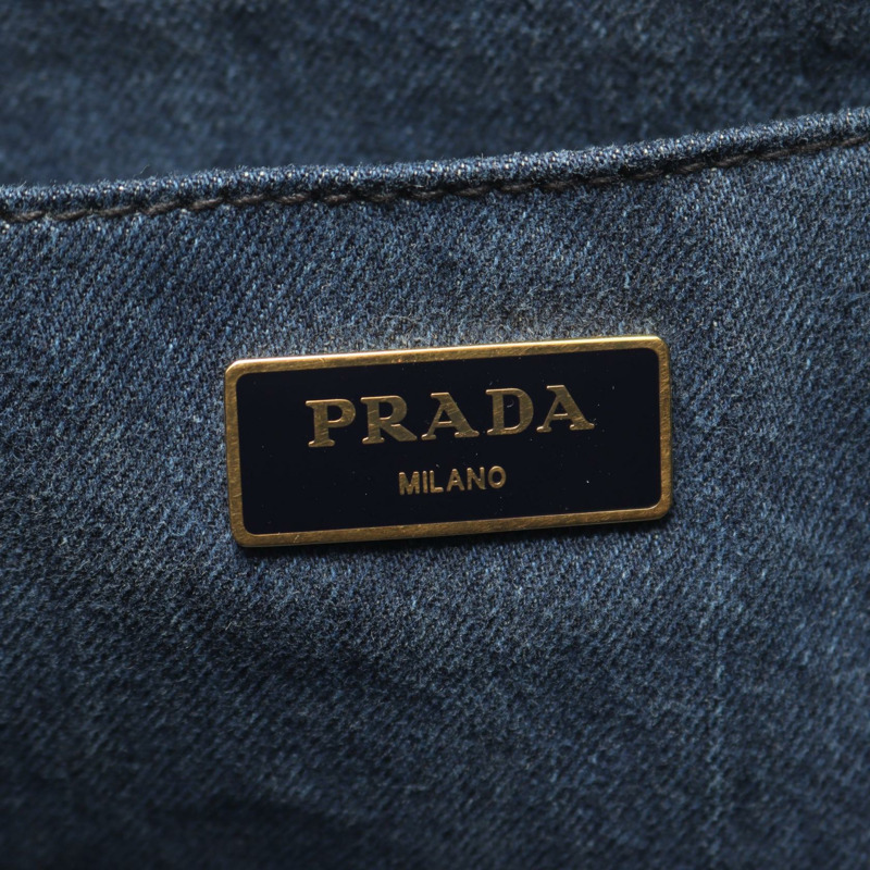 PRADA Canapa 單肩手提包斜背包牛仔藍二手女款logo-3