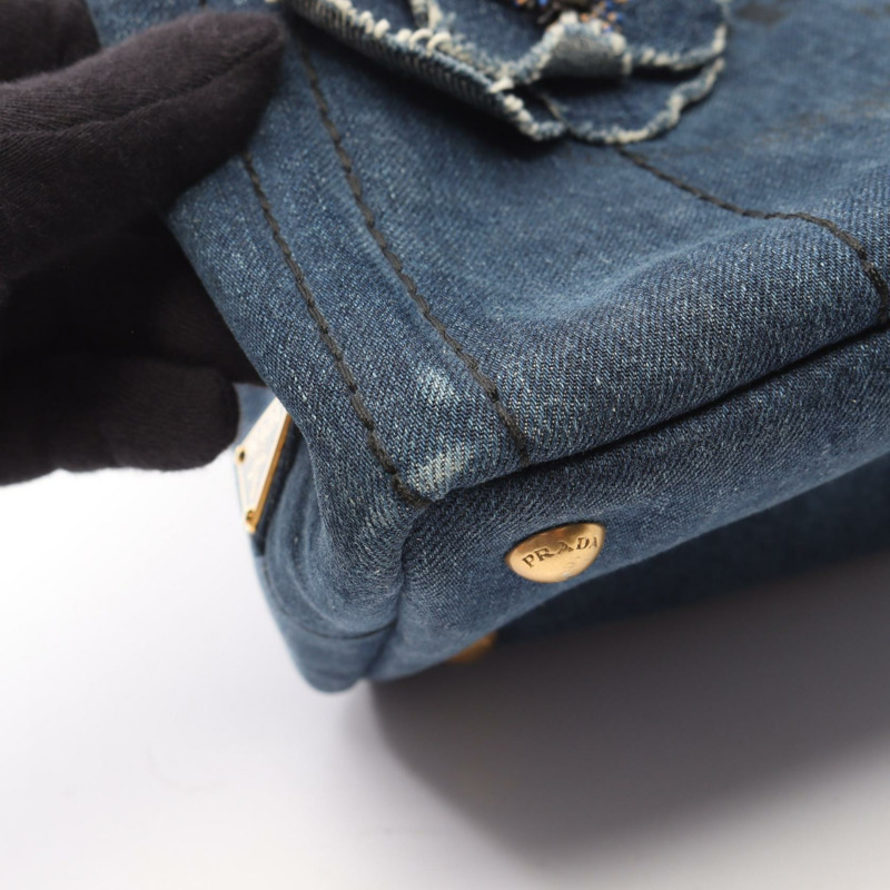 PRADA Canapa 單肩手提包斜背包牛仔藍二手女款logo-4