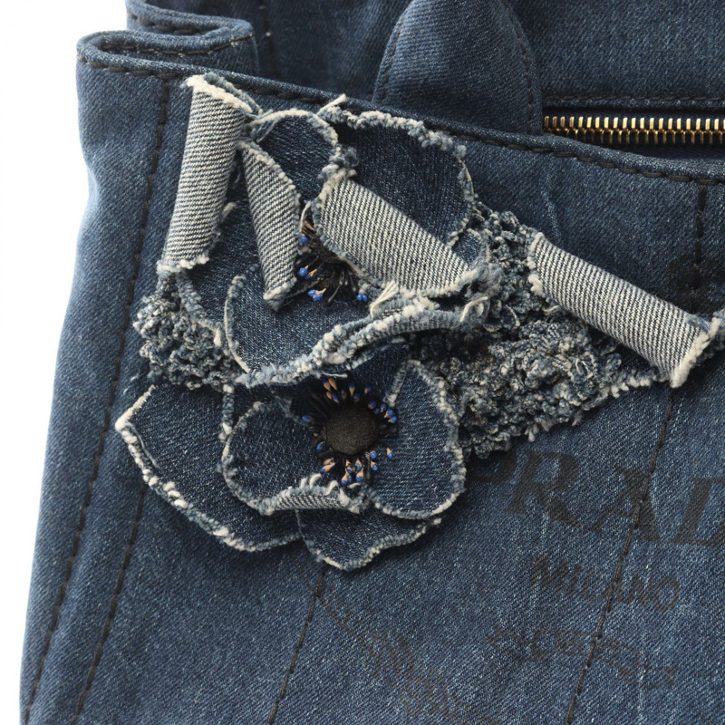 PRADA Canapa 單肩手提包斜背包牛仔藍二手女款logo-7