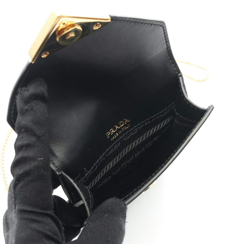 PRADA 三角形 Logo 鏈條手機包 1BP050 Saffiano 皮革 黑色-2