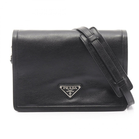 PRADA GLACE'CALF 斜背單肩包 1BD296 黑色皮革 二手 女士