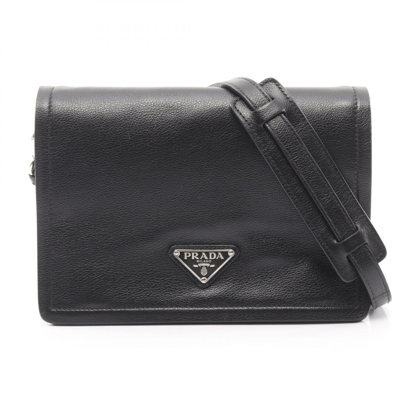 PRADA GLACE'CALF 斜背單肩包 1BD296 黑色皮革 二手 女士-0
