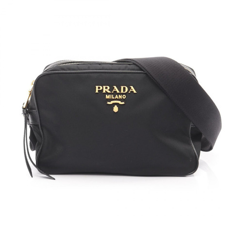 PRADA 斜背肩背包 尼龍 Saffiano 皮革 黑色 二手 女士