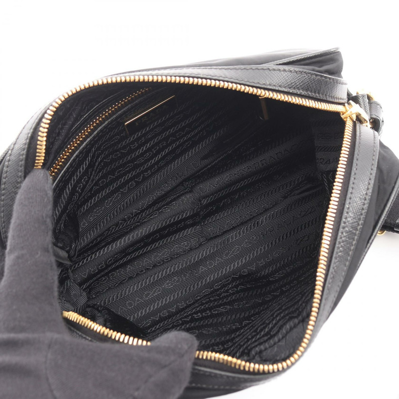 PRADA 斜背肩背包 尼龍 Saffiano 皮革 黑色 二手 女士-2