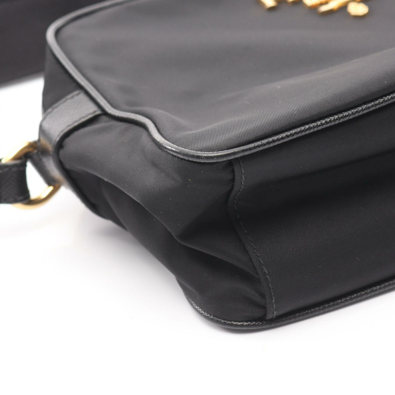 PRADA 斜背肩背包 尼龍 Saffiano 皮革 黑色 二手 女士-5