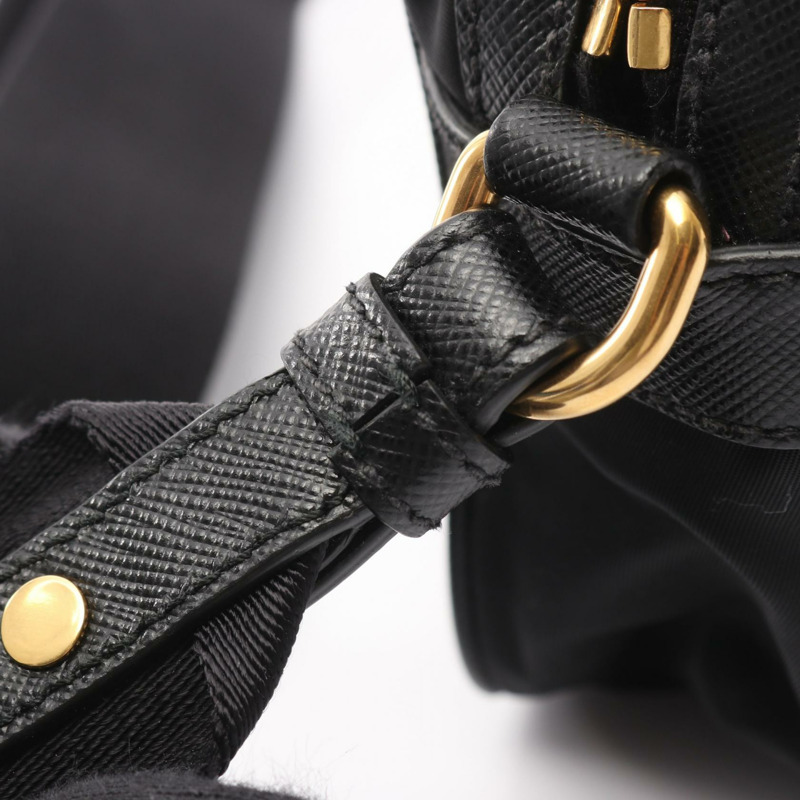 PRADA 斜背肩背包 尼龍 Saffiano 皮革 黑色 二手 女士-8