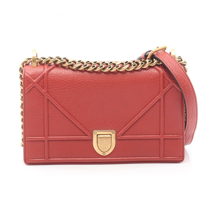 Christian Dior DIORAMA 鏈條肩背包，波爾多紅皮革，二手女款-0