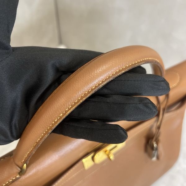 Hermès Kelly 凱莉包 35 金棕金扣-9
