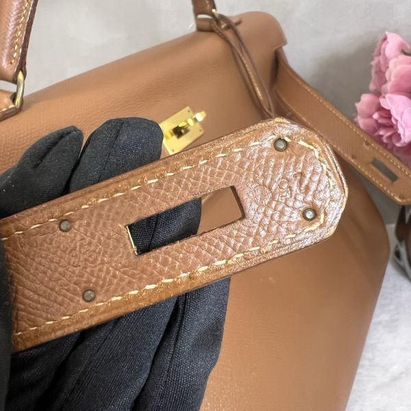 Hermès Kelly 凱莉包 35 金棕金扣-11