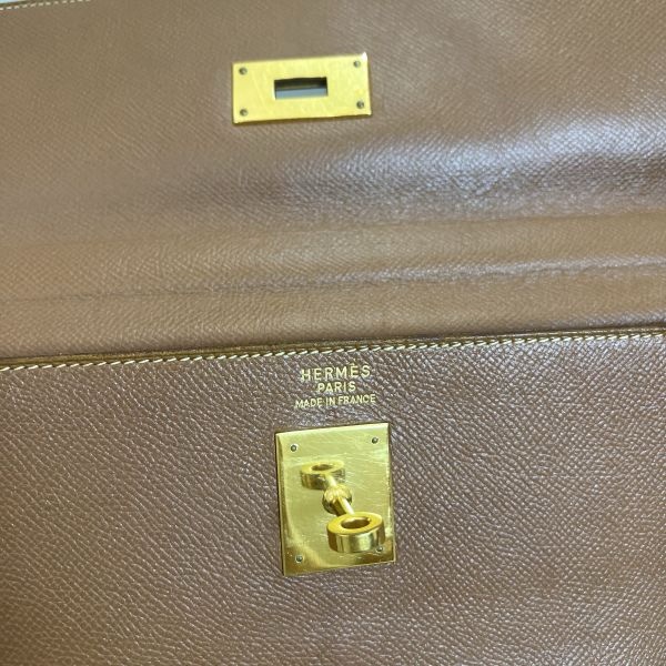 Hermès Kelly 凱莉包 35 金棕金扣-12