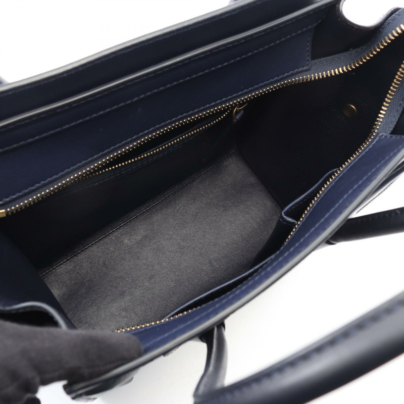 CELINE Luggage Micro Shopper Tote 手提包，海軍藍皮革，二手女款-2