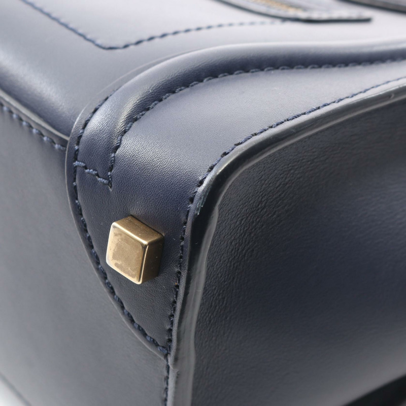 CELINE Luggage Micro Shopper Tote 手提包，海軍藍皮革，二手女款-8