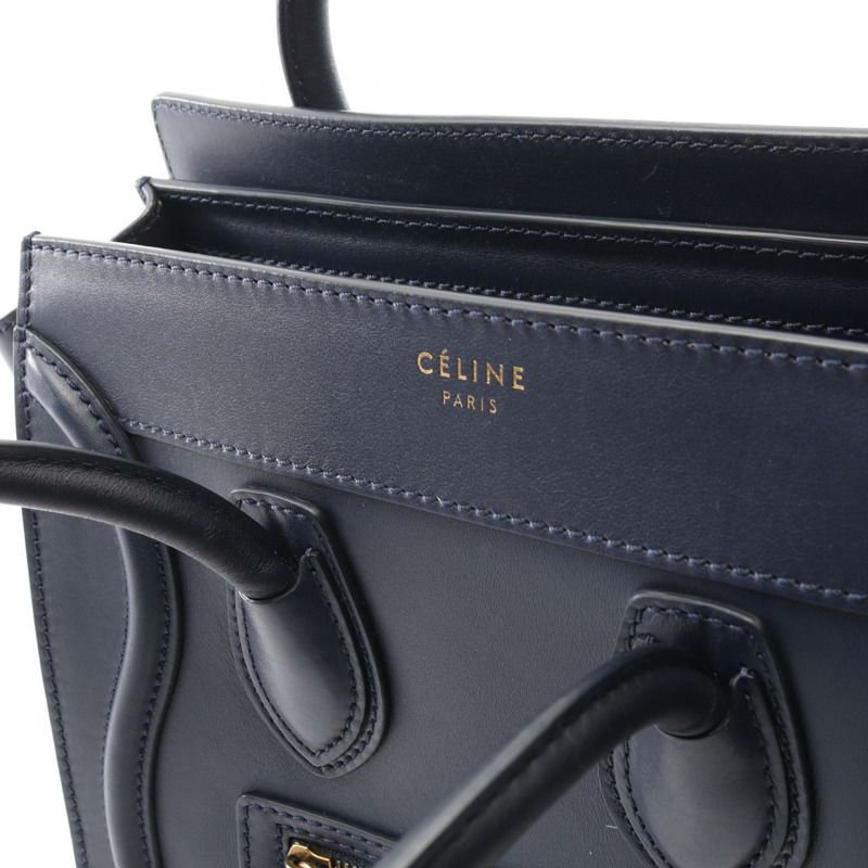 CELINE Luggage Micro Shopper Tote 手提包，海軍藍皮革，二手女款-10