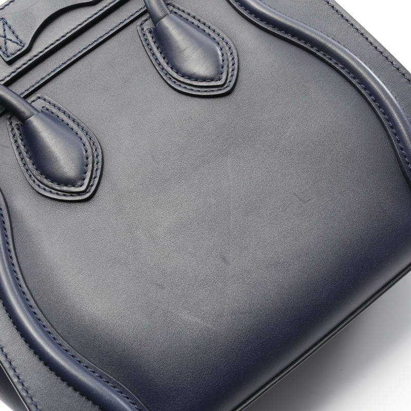 CELINE Luggage Micro Shopper Tote 手提包，海軍藍皮革，二手女款-11