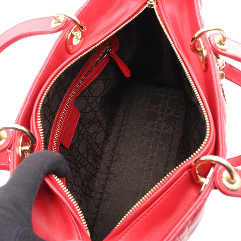 Dior Lady Dior 大型 Cannage 單肩背包，紅色，皮革材質，二手，女士款，金色五金配件-2