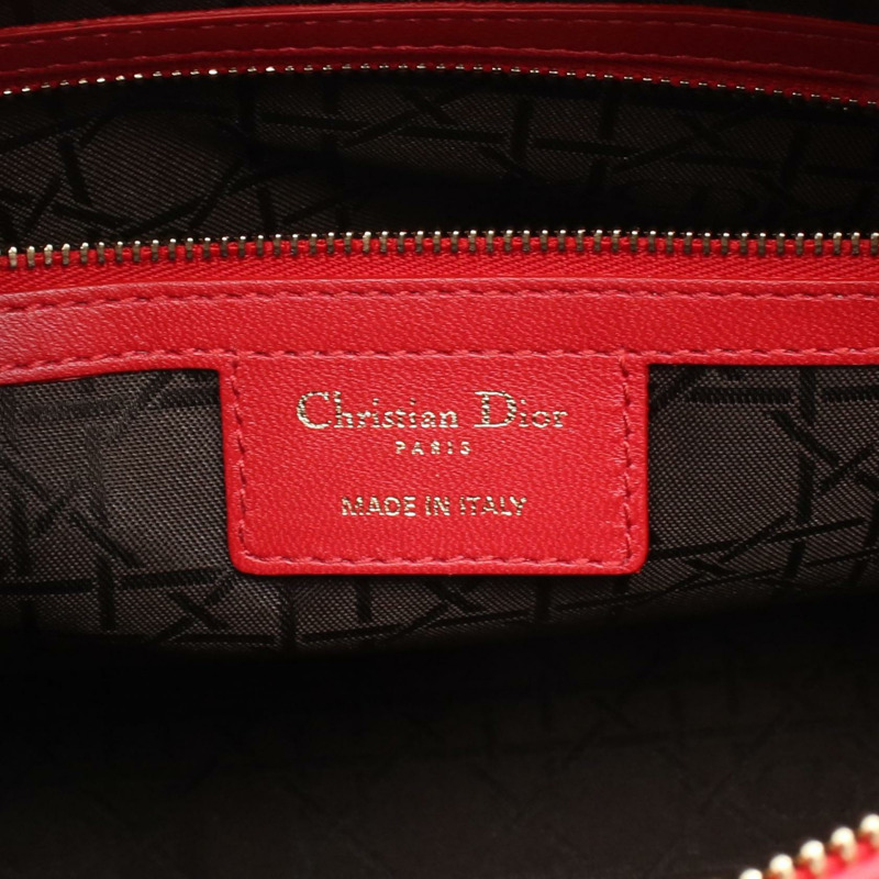 Dior Lady Dior 大型 Cannage 單肩背包，紅色，皮革材質，二手，女士款，金色五金配件-3