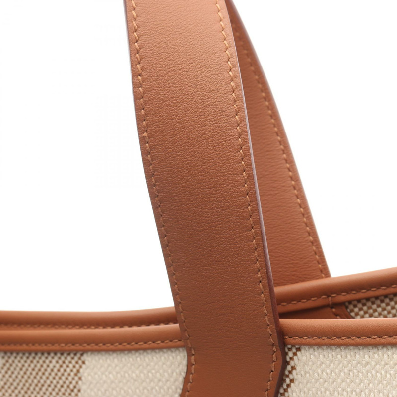 愛馬仕 HH en Biais GM 手提包 Z Toile H Swift 皮革 天然金色 二手-8