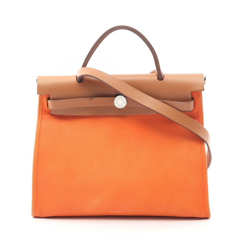 愛馬仕 Herbag Zip PM 手提/單肩包，軍裝皮革，棕色/橙色，二手-0