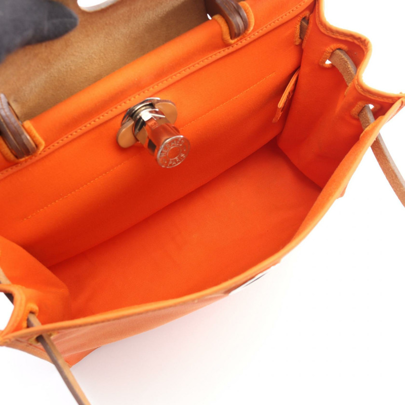 愛馬仕 Herbag Zip PM 手提/單肩包，軍裝皮革，棕色/橙色，二手-2