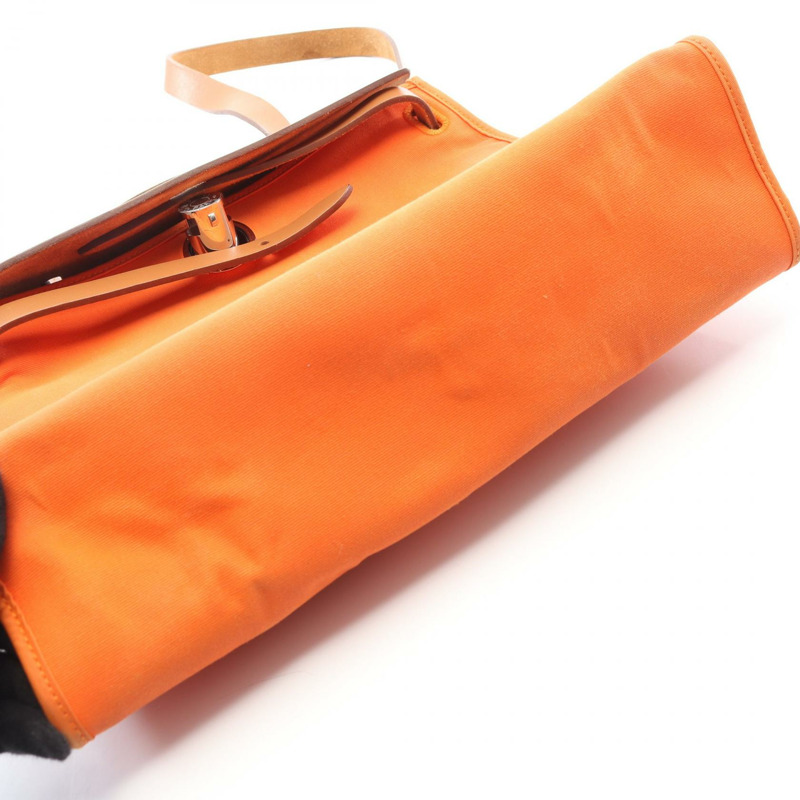 愛馬仕 Herbag Zip PM 手提/單肩包，軍裝皮革，棕色/橙色，二手-9