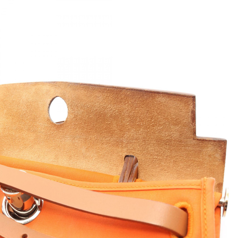 愛馬仕 Herbag Zip PM 手提/單肩包，軍裝皮革，棕色/橙色，二手-10