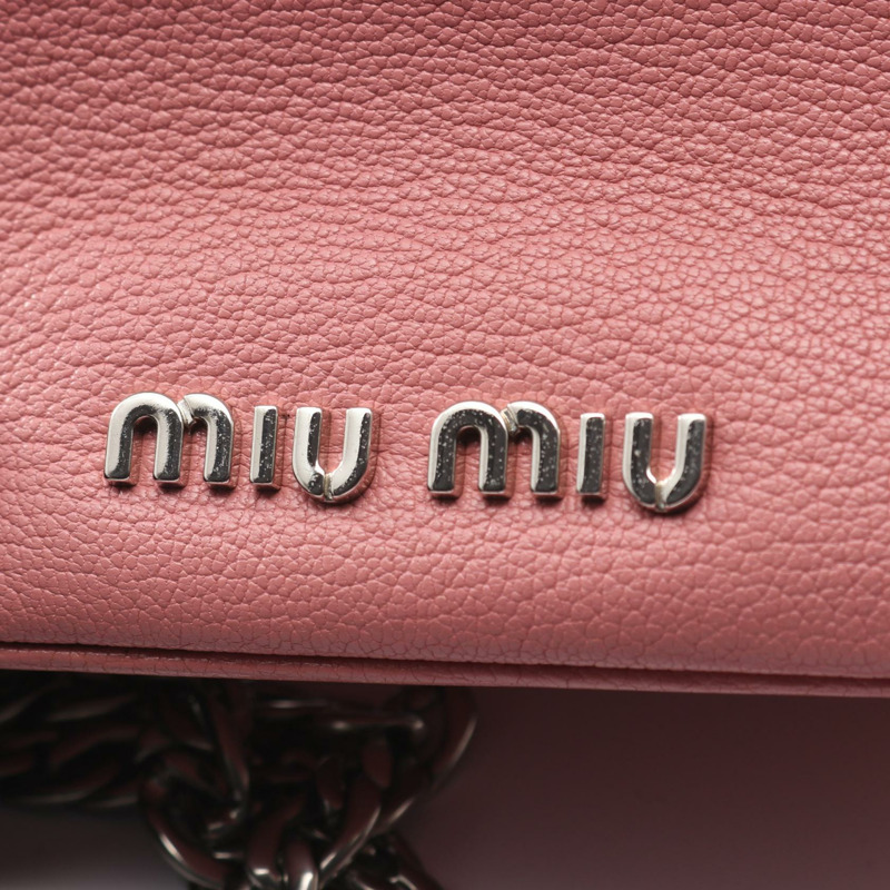 Miu Miu 鏈條單肩斜背包，粉紅色皮革，二手女款-5