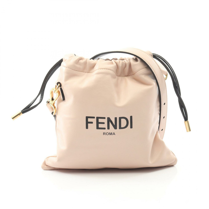 FENDI 8BT337 皮革纖薄手拿包/小號抽繩單肩包/粉紅色黑色-0