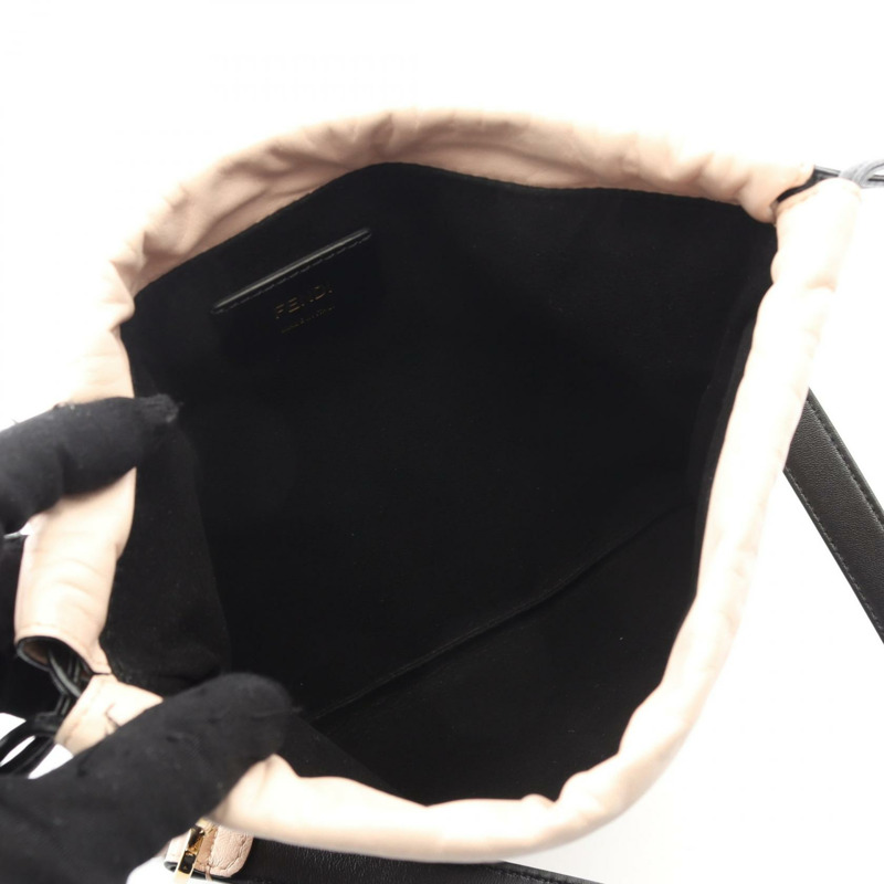 FENDI 8BT337 皮革纖薄手拿包/小號抽繩單肩包/粉紅色黑色-2