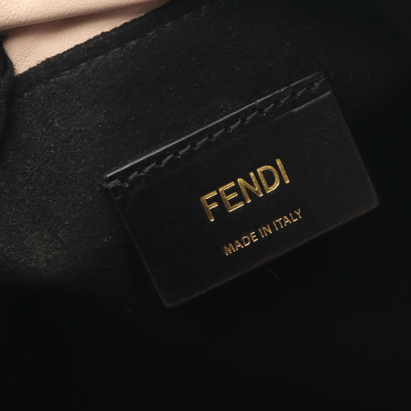 FENDI 8BT337 皮革纖薄手拿包/小號抽繩單肩包/粉紅色黑色-3