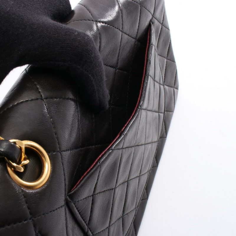 香奈兒 (CHANEL) Matelasse W 翻蓋鏈條肩背包 A01113 黑色皮革 GHW 二手-5