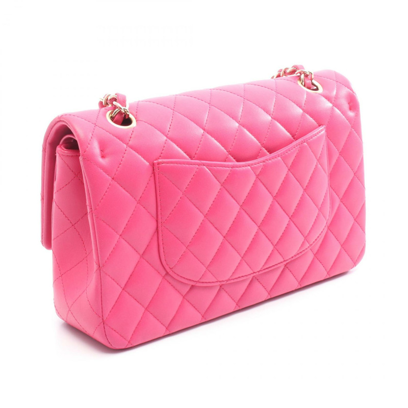 香奈兒 (CHANEL) Matelasse 雙蓋鏈條肩背包 A01112 粉紅羊皮金色五金二手-1