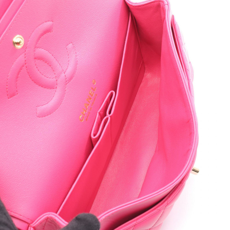 香奈兒 (CHANEL) Matelasse 雙蓋鏈條肩背包 A01112 粉紅羊皮金色五金二手-2