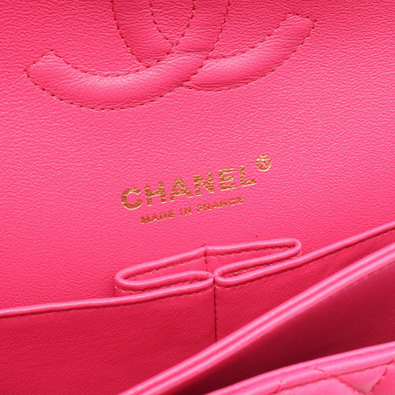 香奈兒 (CHANEL) Matelasse 雙蓋鏈條肩背包 A01112 粉紅羊皮金色五金二手-3