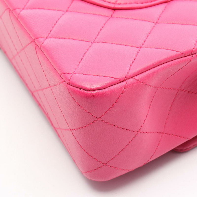 香奈兒 (CHANEL) Matelasse 雙蓋鏈條肩背包 A01112 粉紅羊皮金色五金二手-6