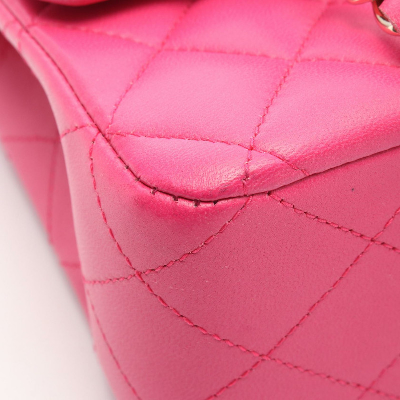 香奈兒 (CHANEL) Matelasse 雙蓋鏈條肩背包 A01112 粉紅羊皮金色五金二手-7