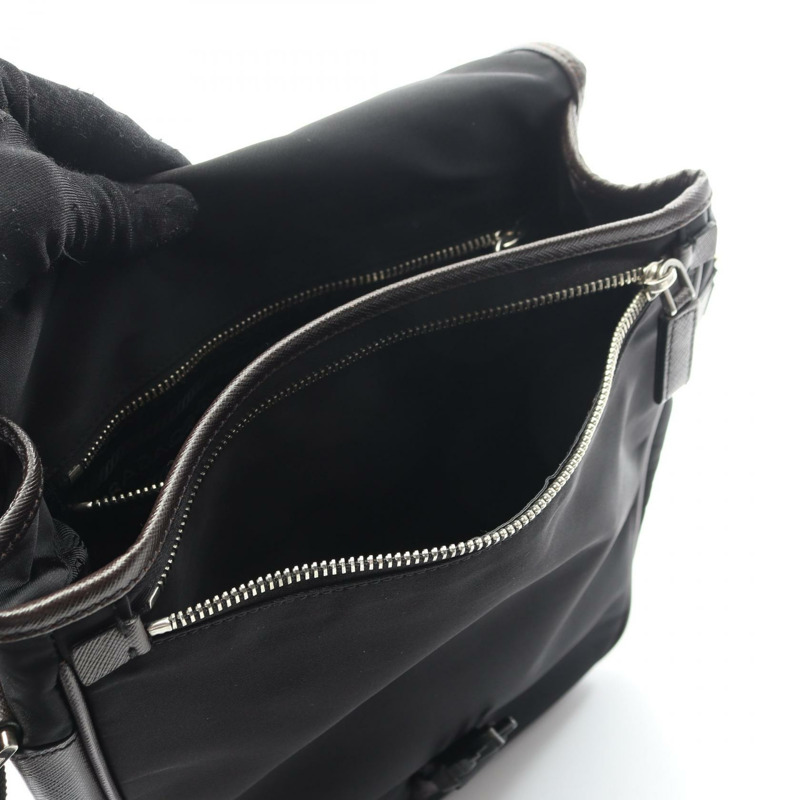 PRADA VA0770 尼龍 Saffiano 皮革肩斜背包，黑色/棕色，二手-6