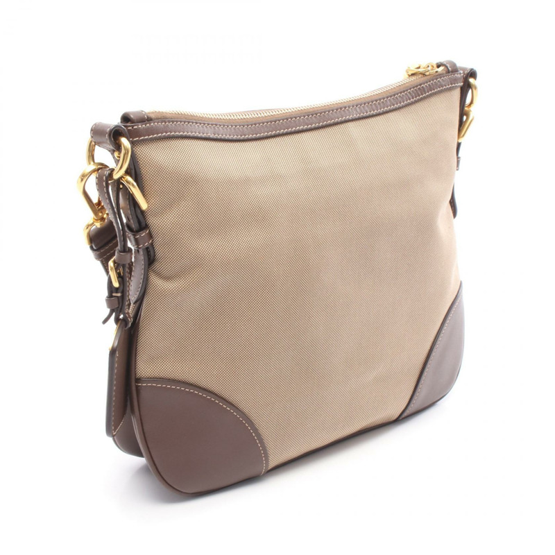 PRADA LOGO JACQUARD 斜背肩背包 BT867A 帆布皮革 米棕色-1