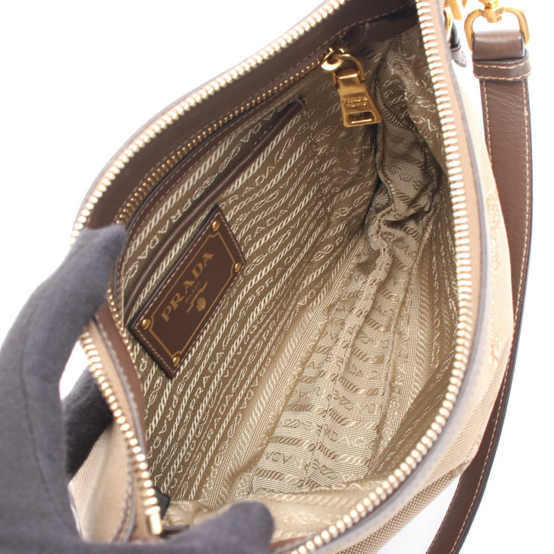 PRADA LOGO JACQUARD 斜背肩背包 BT867A 帆布皮革 米棕色-2