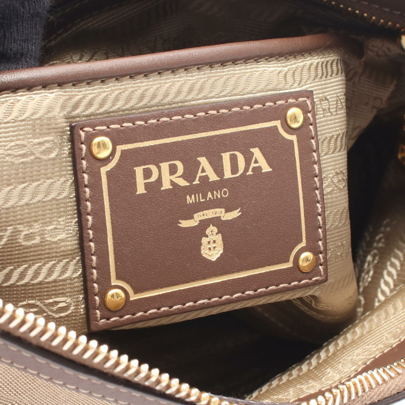 PRADA LOGO JACQUARD 斜背肩背包 BT867A 帆布皮革 米棕色-3