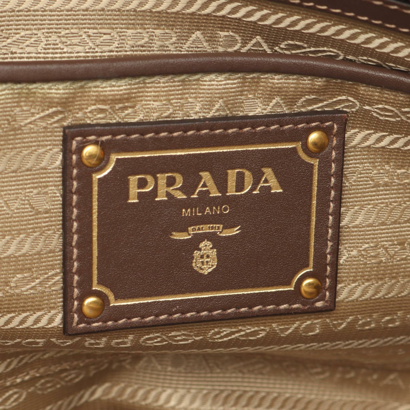 PRADA Logo Jacquard 2Way Tote 手提包，帆布皮革材質，米色/棕色，二手女款-3