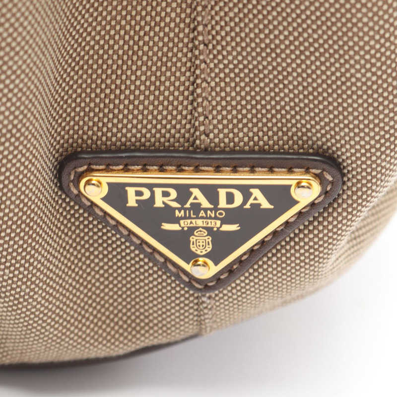 PRADA Logo Jacquard 2Way Tote 手提包，帆布皮革材質，米色/棕色，二手女款-4